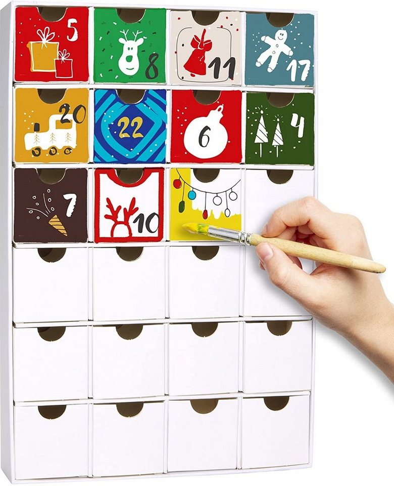 BRUBAKER befüllbarer Adventskalender 32,5 cm DIY Weihnachtskalender zum Bemalen und Basteln - Weiß (1-tlg), Kalender Weihnachten - Selbstbasteln und Befüllen von BRUBAKER