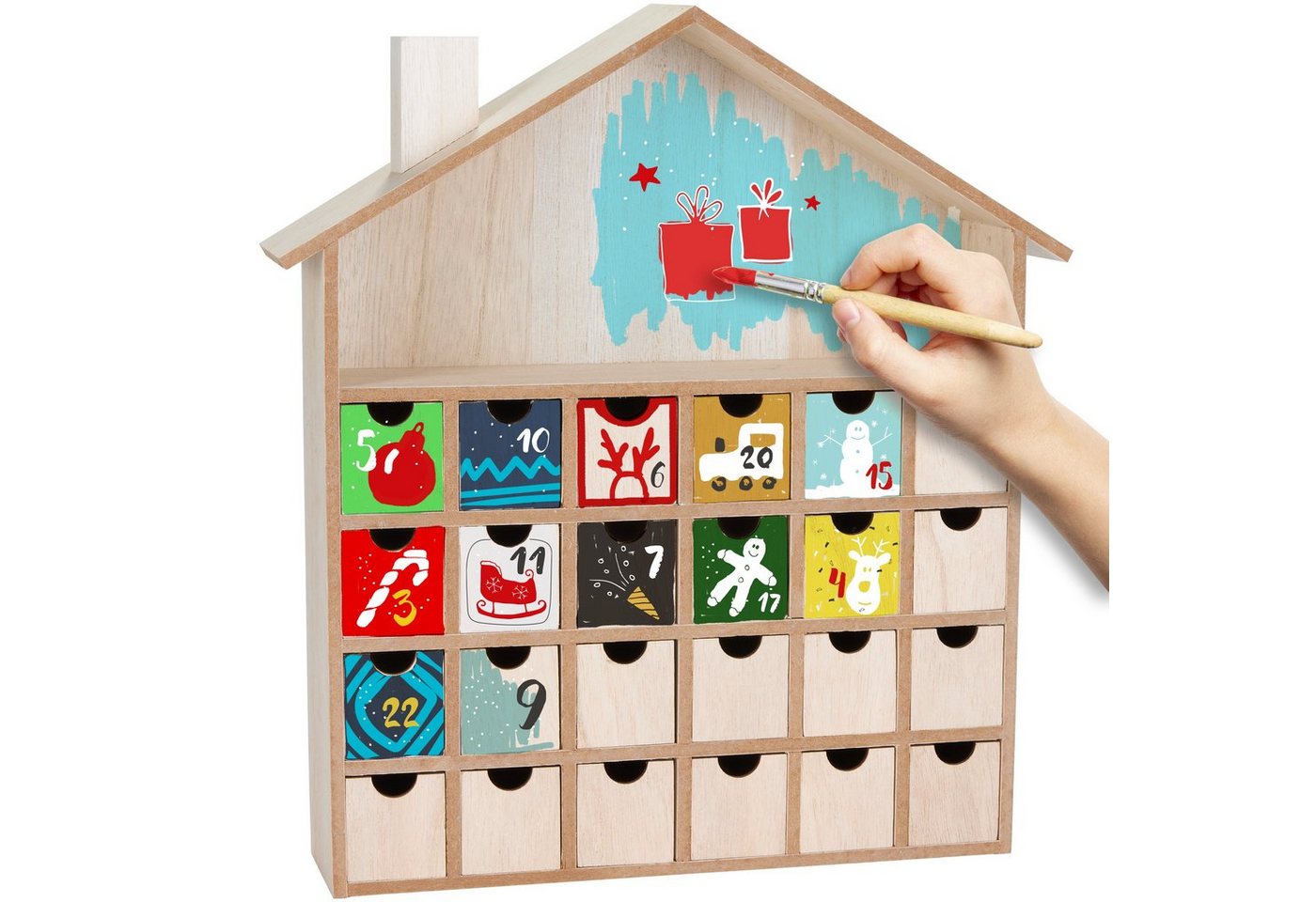 BRUBAKER befüllbarer Adventskalender DIY Weihnachtskalender zum Bemalen und Befüllen - Blanko 33,3 cm hoch (1-tlg), Holz Kalender - Weihnachtshaus zum Selbstgestalten von BRUBAKER