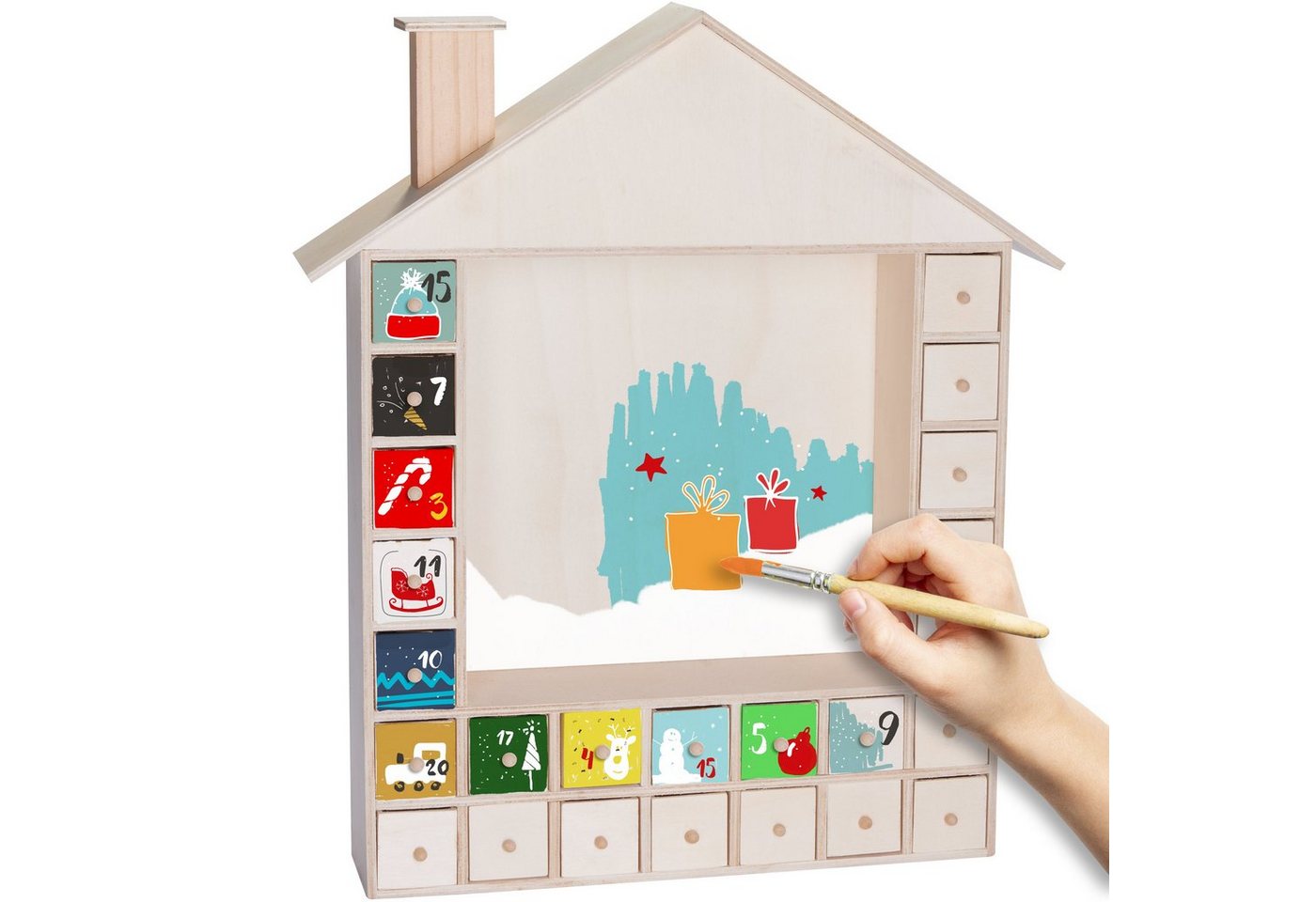 BRUBAKER Kalender zum Selbstbasteln DIY Adventskalender zum Bemalen und Befüllen, Blanko Weihnachtskalender, 40,3 cm Weihnachtshaus zum Selbstgestalten von BRUBAKER