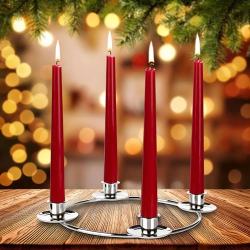 BRUBAKER Kerzenhalter für 4 Kerzen - 22 cm Adventskranz Adventsring für Stabkerzen mit 2,2 cm Durchmesser - Adventskerzenhalter Ring - Kerzenständer aus Metall für Adventskranz - Silber von BRUBAKER