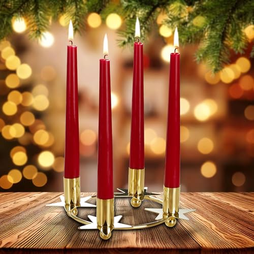 BRUBAKER Kerzenhalter für 4 Kerzen Gold - 22 cm Adventskranz Ring für Stabkerzen mit 2,2 cm Durchmesser - Stern Adventskerzenhalter - Kerzenständer aus Metall für Adventskranz und Weihnachtsdeko von BRUBAKER