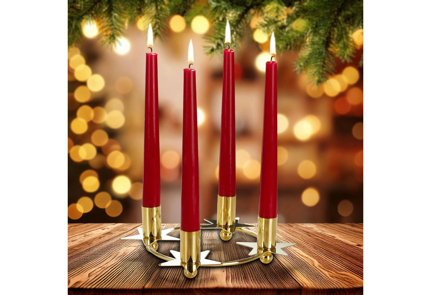 BRUBAKER Kerzenständer Kerzenhalter für 4 Kerzen Silber - 22 cm Adventskranz Ring (Adventskerzenhalter, 1 St., - Kerzenständer aus Metall), für Stabkerzen mit 2,2 cm Durchmesser - Stern Adventskerzenhalter von BRUBAKER