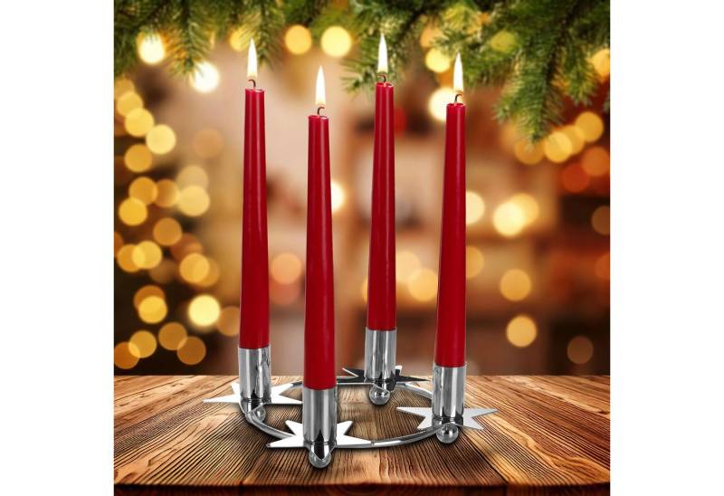 BRUBAKER Kerzenständer Kerzenhalter für 4 Kerzen Silber - 22 cm Adventskranz Ring (Adventskerzenhalter, 1 St., - Kerzenständer aus Metall), für Stabkerzen mit 2,2 cm Durchmesser - Stern Adventskerzenhalter von BRUBAKER