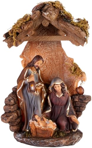 BRUBAKER Krippenfigur Heilige Familie - Jesus, Maria und Josef - 25 cm Weihnachtsfigur mit handbemalten Figuren - Krippenszene Weihnachtsdekoration - Tischdekoration aus Polyresin von BRUBAKER