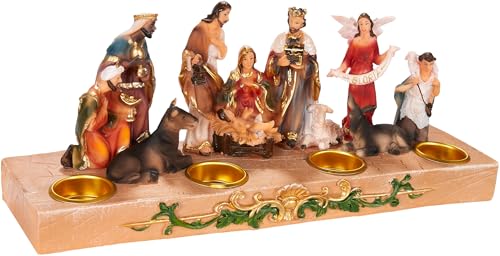 BRUBAKER Krippenfigur Kerzenhalter - Weihnachtskrippe für Kerzen mit 3 cm Ø - 29 cm Tischkrippe Weihnachtsfigur mit handbemalten Figuren Jesus, Maria, Josef und Könige - Adventskerzen Halter BRUBAKER Krippenfigur Kerzenhalter - Weihnachtskrippe für Kerzen mit 3 cm Ø - 29 cm Tischkrippe Weihnachtsfigur mit handbemalten Figuren Jesus, Maria, Josef und Könige - Adventskerzen Halter von BRUBAKER