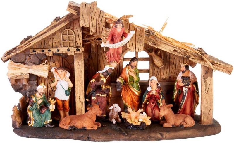 BRUBAKER Krippenfigur Weihnachtskrippe - 32 cm Krippenset mit 11 handbemalten Figuren (Weihnachtsfigur Krippe, 1 St), aus Harz - Tischdekoration Weihnachten - Weihnachtsdekoration Skulptur von BRUBAKER