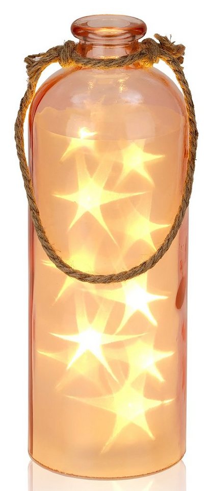 BRUBAKER LED Dekolicht Lichterflasche mit 10 LED Sternen, LED Lichterkette, Warmweiß, Dekoleuchte, Party Licht Deko, Höhe 31,5 cm von BRUBAKER