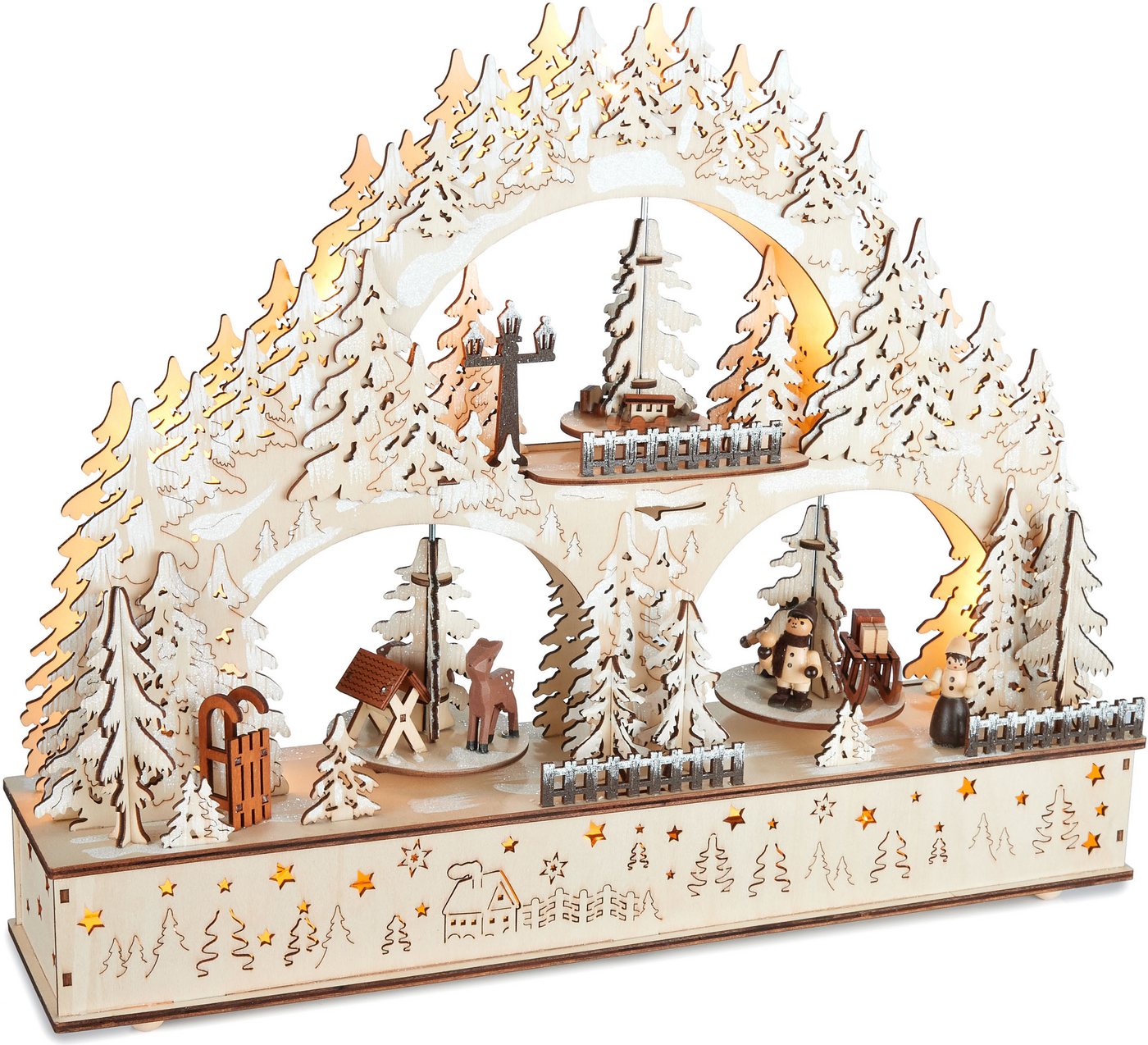 BRUBAKER LED Schwibbogen 3D Lichterbogen - Winterlandschaft 2024 - Holz Weihnachtsbeleuchtung (1-tlg), 37 x 46 x 10 cm - Handbemalt - Weihnachtsdeko für Tisch & Fenster von BRUBAKER