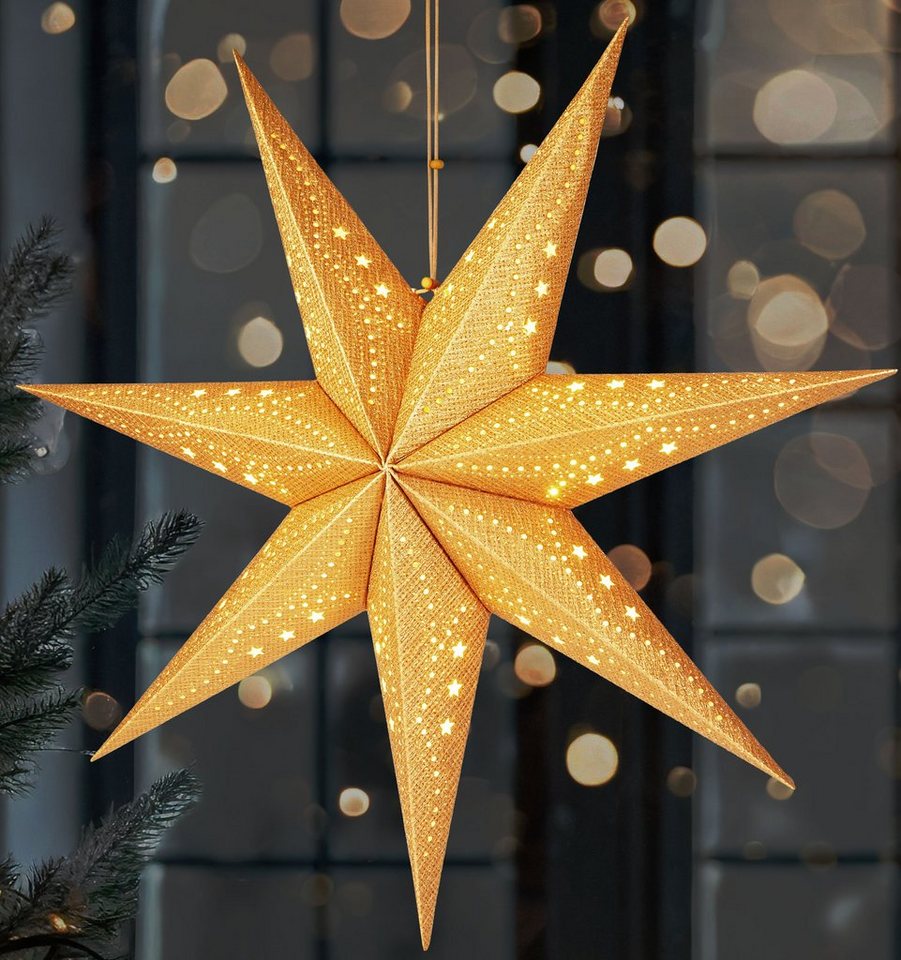 BRUBAKER LED Stern 3D Weihnachtsstern zum Aufhängen - LED Papierstern mit Timer, Batteriebetrieben und Beleuchtet, LED fest integriert, Warmweiß, 60 cm Adventsstern mit modernem Muster - Leuchtstern Deko Weihnachten von BRUBAKER