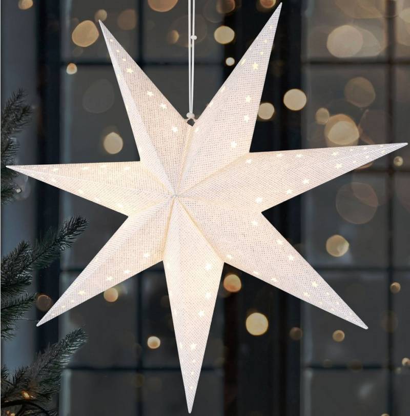 BRUBAKER LED Stern Weihnachtsstern zum Aufhängen - 60 cm Papierstern mit 7 Spitzen, Batteriebetrieben, Hängend und Beleuchtet, LED fest integriert, Warmweiß, 3D Adventsstern - Fenster Deko Leuchtstern von BRUBAKER