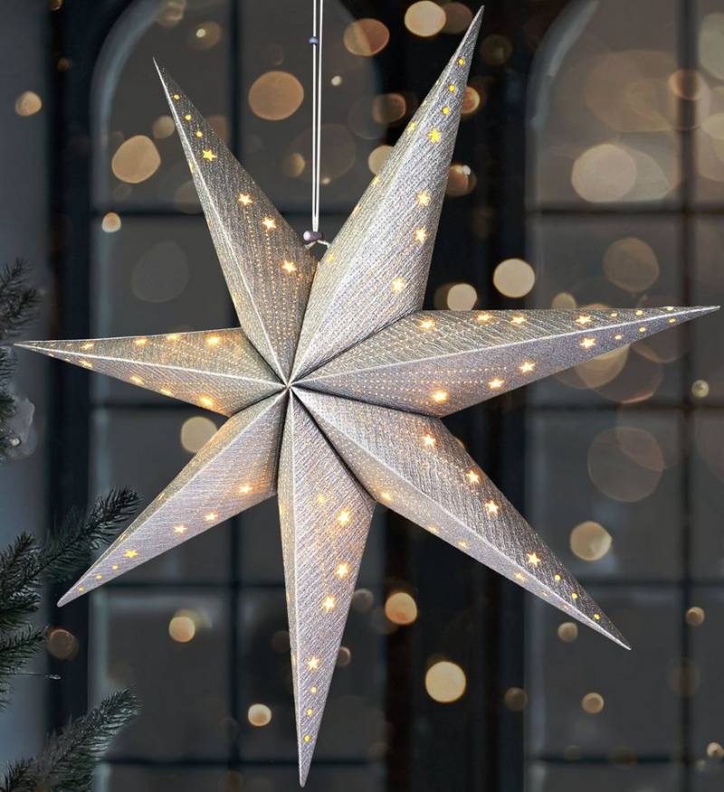 BRUBAKER LED Stern Weihnachtsstern zum Aufhängen - 60 cm Papierstern mit 7 Spitzen, Batteriebetrieben, Hängend und Beleuchtet, LED fest integriert, Warmweiß, 3D Adventsstern - Fenster Deko Leuchtstern von BRUBAKER