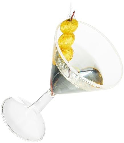 BRUBAKER Martini Glas - Cocktail mit Oliven - Handbemalte Weihnachtskugel - 15 cm Baumkugel Cocktailglas - Mundgeblasener Christbaumschmuck - Große Glasdekoration Weihnachten - Weihnachtsdeko von BRUBAKER