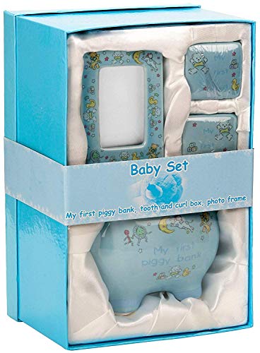 BRUBAKER Mein erstes Sparschwein - Geschenkset für erstes Spargeld, Milchzähne, Haare inkl. Bilderrahmen - Baby Geschenk für Taufe und Geburt - Blau - Englisch BRUBAKER Mein erstes Sparschwein - Geschenkset für erstes Spargeld, Milchzähne, Haare inkl. Bilderrahmen - Baby Geschenk für Taufe und Geburt - Blau - Englisch von BRUBAKER