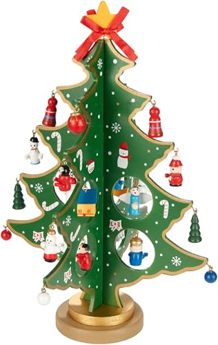 BRUBAKER Mini Weihnachtsbaum aus Holz - Tannenbaum zum Schmücken und Dekorieren - Christbaum Tischdeko Klein für Weihnachten inkl. Baumschmuck - Weihnachtsdeko für Tisch und Fensterbank - Grün von BRUBAKER