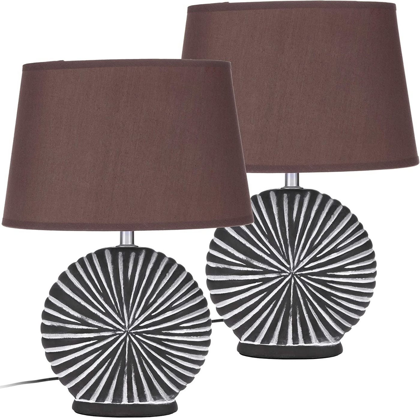 BRUBAKER Nachttischlampe 2er Set Tischlampe - Organic Braun, ohne Leuchtmittel, Keramikfuß und Stoffschirm - Höhe 36 cm - modern von BRUBAKER