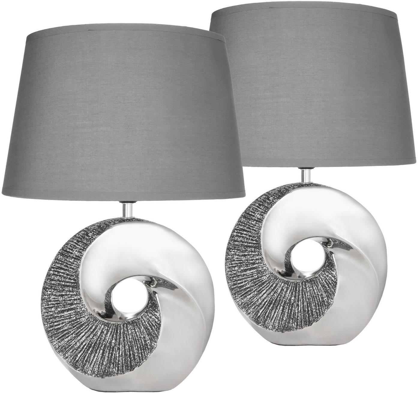 BRUBAKER Nachttischlampe 2er Set Tischlampe Stein Ring Silber, ohne Leuchtmittel, 2x Moderne Tischleuchten mit Keramikfuß, Höhe 42,5 cm von BRUBAKER