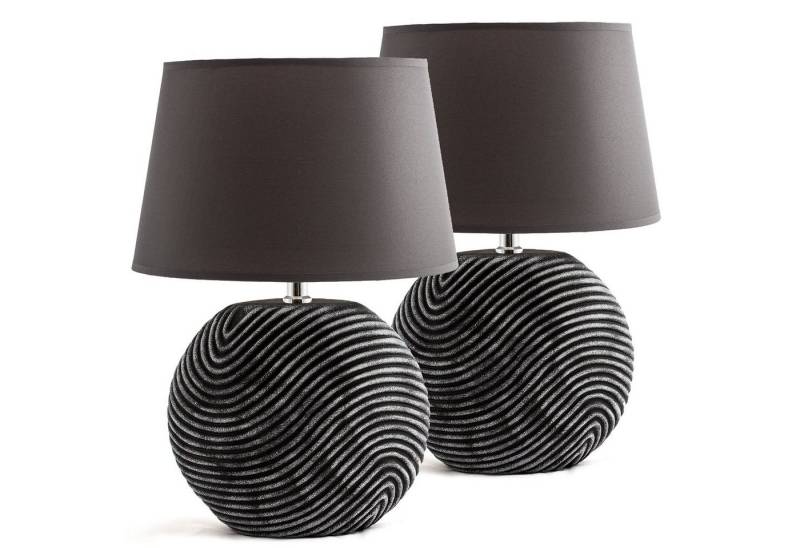 BRUBAKER Nachttischlampe 2er Set Tischlampe "Zen Garden", ohne Leuchtmittel, 2x moderne Nachttischlampen mit Keramikfuß - Tischlampen Set - Modern von BRUBAKER