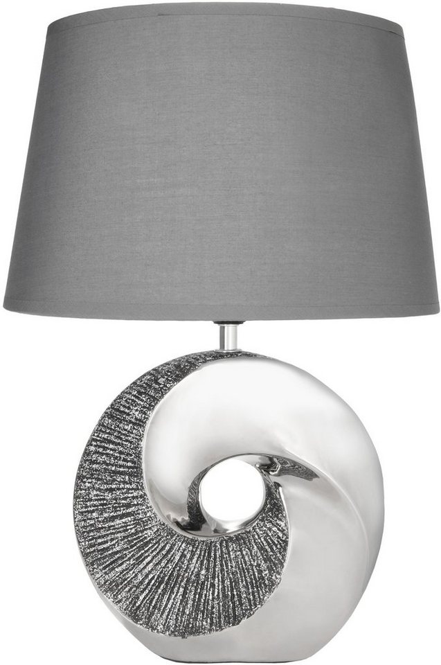 BRUBAKER Nachttischlampe Tischlampe Stein Ring Silber, ohne Leuchtmittel, Moderne Tischleuchte mit Keramikfuß, Höhe 42,5 cm von BRUBAKER