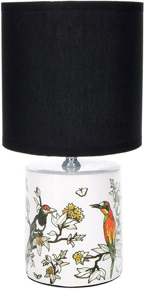 BRUBAKER Nachttischlampe Tischlampe Vogel Design Asiatisch - 1x oder 2er Set - Schirm Schwarz, ohne Leuchtmittel, Designer Lampen mit Keramikfuß, Höhe ca. 30 cm - Tischleuchte von BRUBAKER