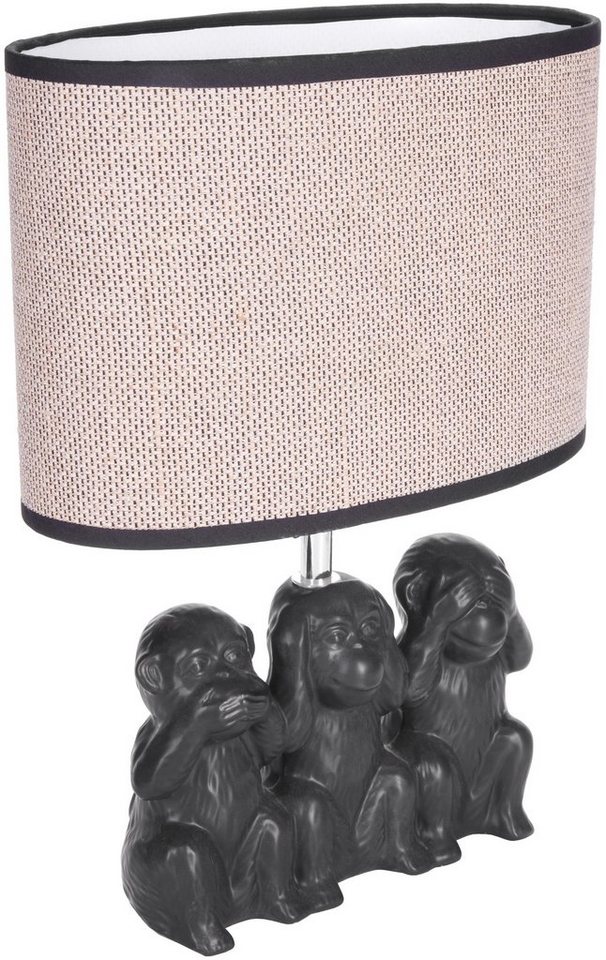 BRUBAKER Nachttischlampe Tischleuchte Drei Affen Smileys, Tischlampe, ohne Leuchtmittel, Motiv Lampe mit Keramikfuß, Höhe 35,5 cm von BRUBAKER