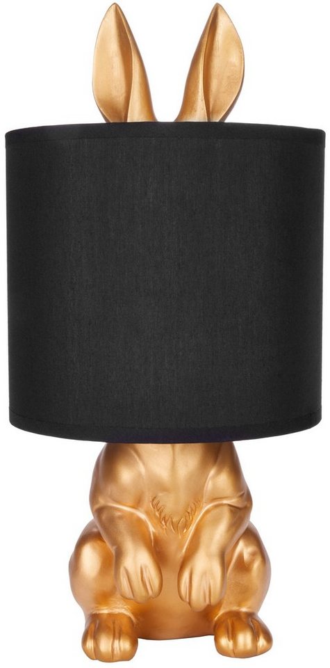 BRUBAKER Nachttischlampe Tischleuchte Hase Gold oder Silber - Tischlampe mit Lampenschirm, ohne Leuchtmittel, Motiv Lampe mit Keramikfuß, Höhe 42 cm von BRUBAKER