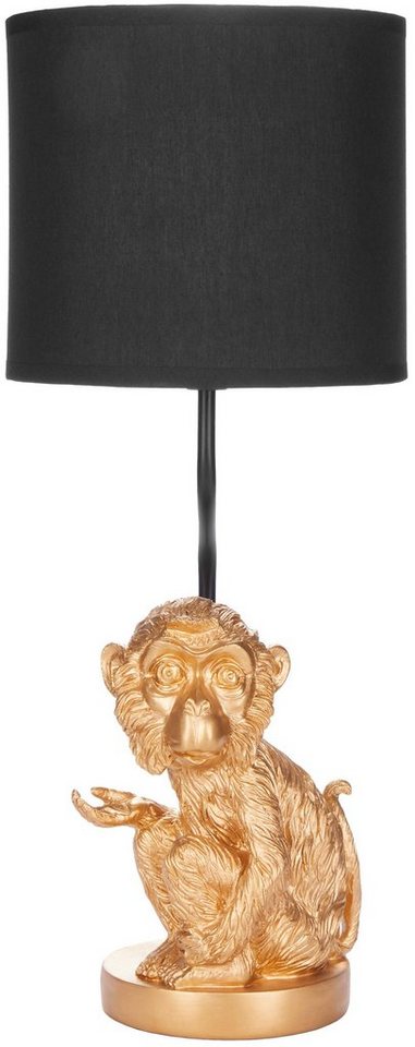 BRUBAKER Nachttischlampe Tischleuchte Kleines Äffchen Gold, Tischlampe, ohne Leuchtmittel, Affe Motiv Lampe mit Keramikfuß, Höhe 52 cm von BRUBAKER