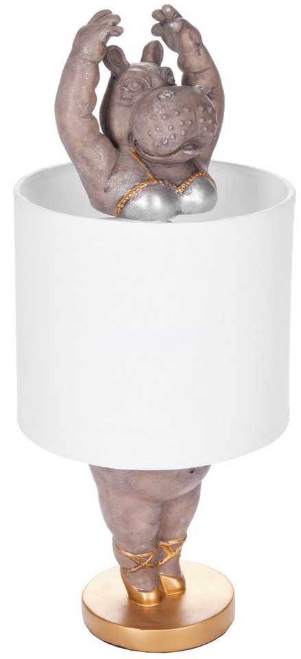 BRUBAKER Nachttischlampe Tischleuchte Nilpferd Ballerina, ohne Leuchtmittel, Motiv Lampe mit Keramikfuß, Höhe 43 cm, lustige Tischlampe von BRUBAKER