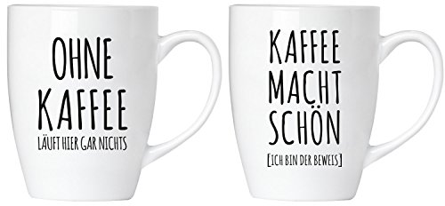 BRUBAKER "Ohne Kaffee läuft Hier gar Nichts! Kaffee Macht schön Tassen Set aus Keramik - Grußkarte und Geschenkpackung von BRUBAKER