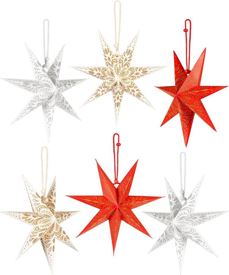 BRUBAKER Papiersterne 6 Weihnachtssterne - 20 cm Faltsterne Weihnachten - Papier Sterne, Großer Christbaumschmuck für Weihnachtsbaum und Fenster Dekoration von BRUBAKER