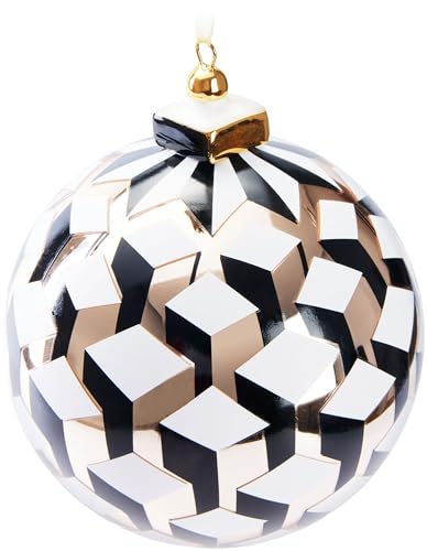 BRUBAKER Premium Weihnachtskugel 3D Würfel Gold, Weiß und Schwarz - 10 cm Baumkugel aus Glas mit Porzellan Spitze - Moderne Weihnachtsbaumkugel - Christbaumkugel - Christbaumschmuck von BRUBAKER