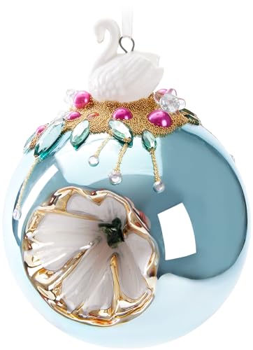 BRUBAKER Premium Weihnachtskugel Hellblau mit Schwan Figur - 10 cm Christbaumschmuck mit Perlen Dekorationen - Von Hand dekorierte Baumkugel aus Glas - Weihnachtsdeko Christbaumkugel von BRUBAKER
