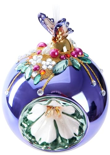 BRUBAKER Premium Weihnachtskugel Lila mit Schmetterling Figur - 10 cm Christbaumschmuck mit Perlen Dekorationen - Von Hand dekorierte Baumkugel aus Glas - Weihnachtsdeko Christbaumkugel von BRUBAKER