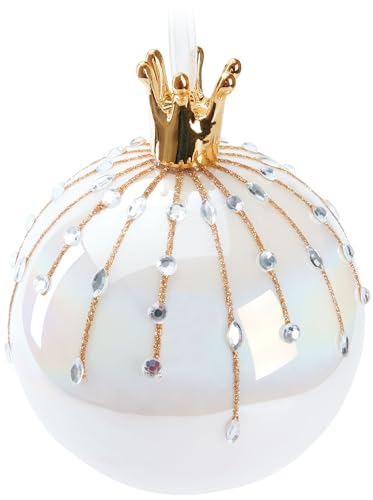 BRUBAKER Premium Weihnachtskugel Perle mit Krone Gold - 10 cm Baumkugel aus Glas mit Porzellan Figur - Hergestellt in Handarbeit - Christbaumschmuck Weihnachtsdeko Christbaumkugel - Weiß Bunt von BRUBAKER