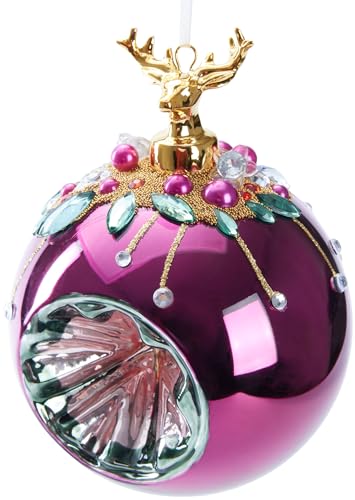 BRUBAKER Premium Weihnachtskugel Rot mit Hirsch Figur - 10 cm Christbaumschmuck mit Perlen Dekorationen - Von Hand dekorierte Baumkugel aus Glas - Weihnachtsdeko Christbaumkugel von BRUBAKER