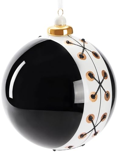 BRUBAKER Premium Weihnachtskugel Smoking Schwarz und Weiß - 10 cm Baumkugel aus Glas mit Porzellan Spitze Gold - Moderne Weihnachtsbaumkugel Anzug mit Glitzer - Christbaumkugel von BRUBAKER