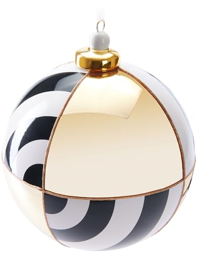 BRUBAKER Premium Weihnachtskugel mit Kreis Muster - Gold, Schwarz und Weiß - 10 cm Baumkugel aus Glas mit Porzellan Topper - Hergestellt in Handarbeit - Christbaumschmuck Christbaumkugel von BRUBAKER
