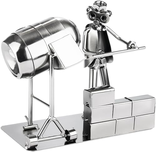 BRUBAKER Schraubenmännchen Bauarbeiter mit Betonmischer - Metallmännchen Eisenfigur - Handarbeit Metallfigur Hausbau Geschenk für Handwerker, Maurer und Hausbauer von BRUBAKER