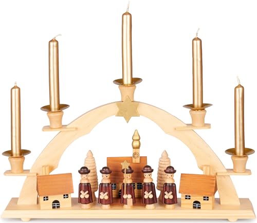 BRUBAKER Schwibbogen für Kerzen - Sternsinger - traditioneller Lichterbogen - 32 cm Weihnachtsbogen - Weihnachtsdeko Kerzenbogen Kerzenhalter - Kerzenständer für Weihnachten von BRUBAKER