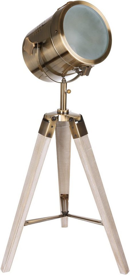 BRUBAKER Stehlampe Industrial Design Scheinwerfer Lampe, Ohne Leuchtmittel, Vintage Messing Optik von BRUBAKER