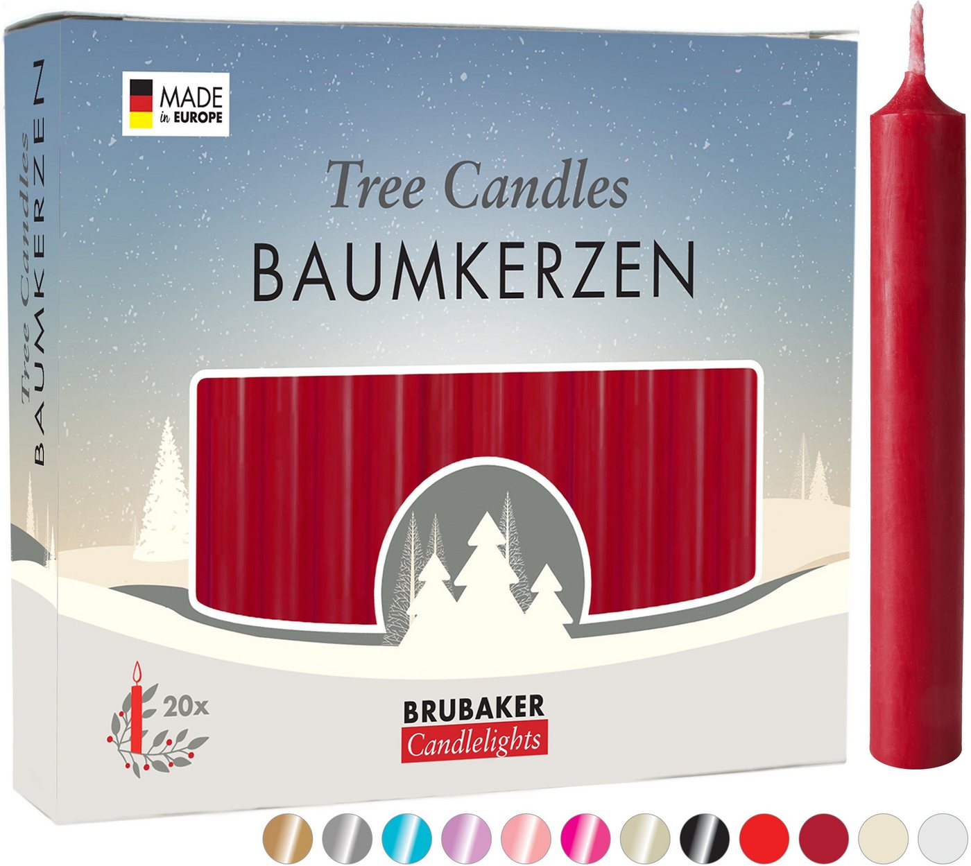 BRUBAKER Tafelkerze Baumkerzen aus Wachs (200er Pack Christbaumkerzen, 200-tlg), rauchfreie und geruchsneutrale Pyramidenkerzen, Wachskerzen für Weihnachtsdekoration, bunte Weihnachtskerzen von BRUBAKER