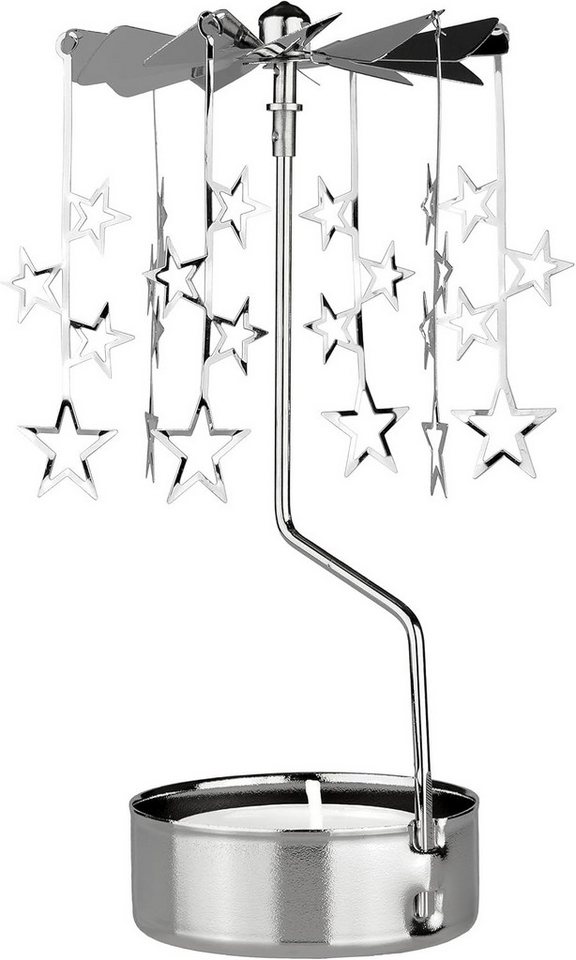 BRUBAKER Teelichthalter Teelichtkarussell Gold Weihnachten - Windlicht Karussell aus Metall (Drehender Teelichthalter mit Sternen -, 1 St., Rotierender Kerzenhalter für Teelicht), Weihnachtsdekoration Tischdekoration von BRUBAKER