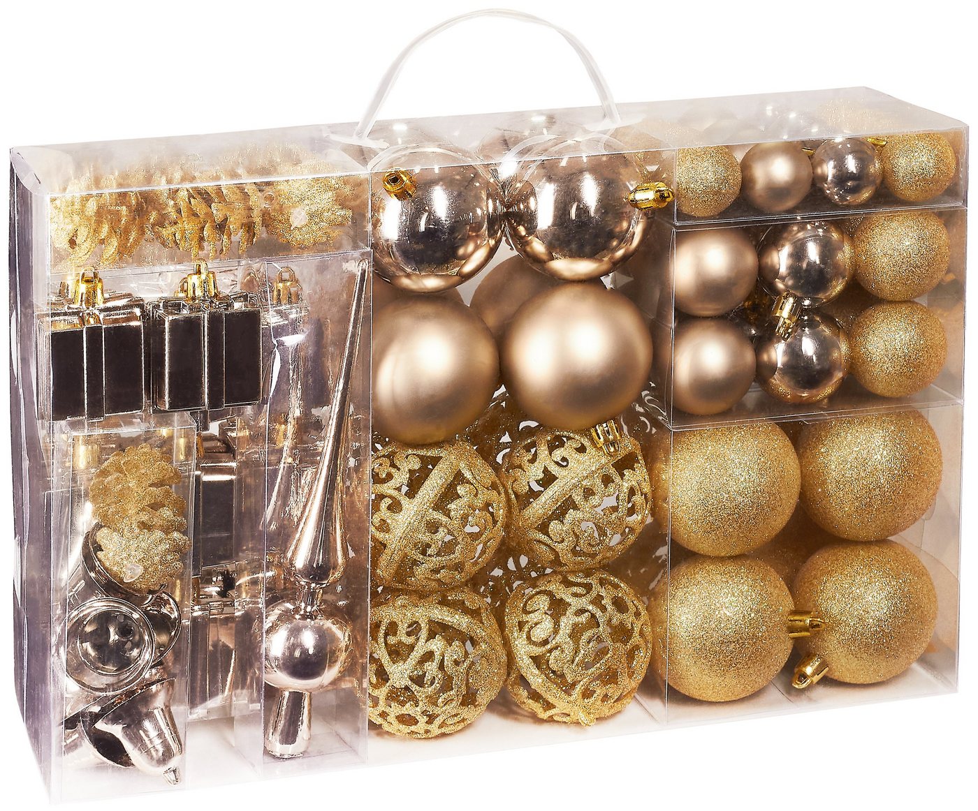 BRUBAKER Weihnachtsbaumkugel 101-teiliges Weihnachtskugel-Set mit Baumspitze, Christbaumschmuck aus Kunststoff, Weihnachtsdekoration edel und robust BRUBAKER Weihnachtsbaumkugel 101-teiliges Weihnachtskugel-Set mit Baumspitze, Christbaumschmuck aus Kunststoff, Weihnachtsdekoration edel und robust von BRUBAKER