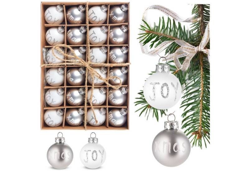 BRUBAKER Weihnachtsbaumkugel 24-teiliges Set Weihnachtskugeln Joy & Xmas - 3 cm Mini Baumkugeln (24 St), für Weihnachtsbaum - Handbemalter Christbaumschmuck Kugeln von BRUBAKER