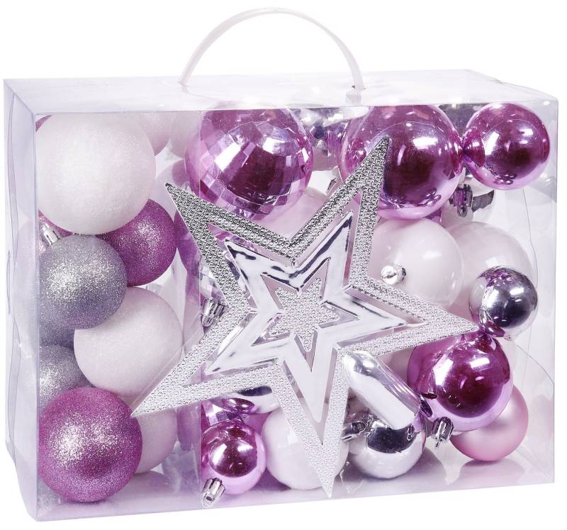 BRUBAKER Weihnachtsbaumkugel 50-teiliges Weihnachtskugel-Set mit Baumspitze, Christbaumschmuck aus Kunststoff, Weihnachtsdekoration edel und robust von BRUBAKER