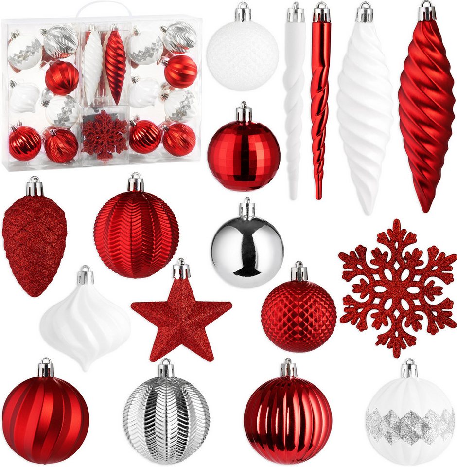 BRUBAKER Weihnachtsbaumkugel 50 -tlg. Premium Christbaumschmuck - Weihnachtskugel Set (50 St), Glitzer Kugeln, Schneeflocken, Eiszapfen und Tannenzapfen Baumschmuck von BRUBAKER