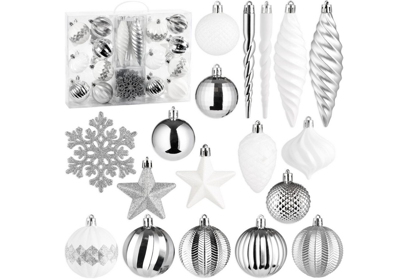 BRUBAKER Weihnachtsbaumkugel 50 -tlg. Premium Christbaumschmuck - Weihnachtskugel Set (50 St), Glitzer Kugeln, Schneeflocken, Eiszapfen und Tannenzapfen Baumschmuck von BRUBAKER