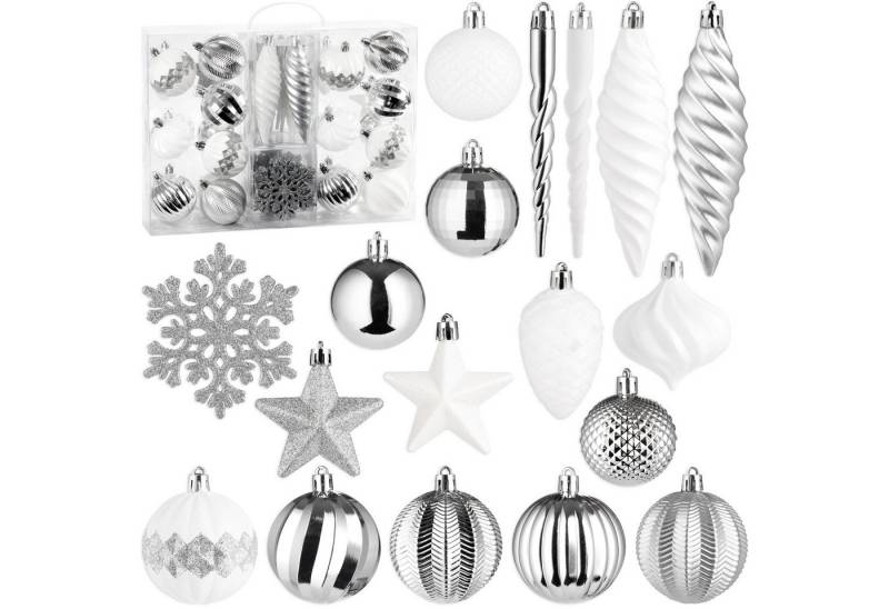 BRUBAKER Weihnachtsbaumkugel 50 -tlg. Premium Christbaumschmuck - Weihnachtskugel Set (50 St), Glitzer Kugeln, Schneeflocken, Eiszapfen und Tannenzapfen Baumschmuck von BRUBAKER