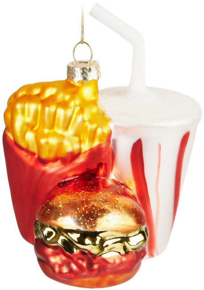 BRUBAKER Weihnachtsbaumkugel Fast Food Menü Weihnachtskugel aus Glas - Burger Pommes und Soft Drink (1 St), Christbaumschmuck Lustig - Deko Baumkugel Figur von BRUBAKER