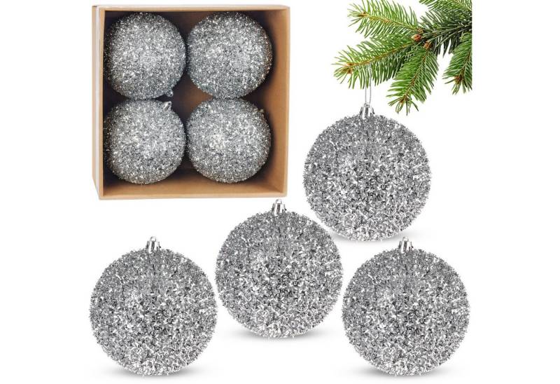 BRUBAKER Weihnachtsbaumkugel Glitzer Weihnachtskugeln - 4er Set große Glitter Baumkugeln - 10 cm (4 St), Christbaumkugeln Bruchsicher aus Kunststoff - Christbaumschmuck von BRUBAKER