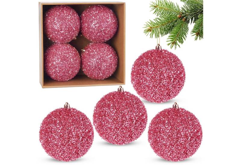 BRUBAKER Weihnachtsbaumkugel Glitzer Weihnachtskugeln - 4er Set große Glitter Baumkugeln - 10 cm (4 St), Christbaumkugeln Bruchsicher aus Kunststoff - Christbaumschmuck von BRUBAKER